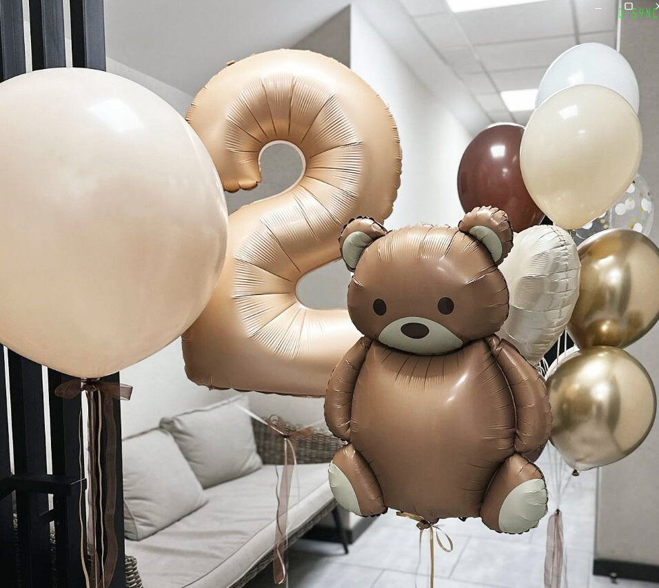 Chic Pastel Bear & Number Balloon Set - Elegant Birthday Party Decor