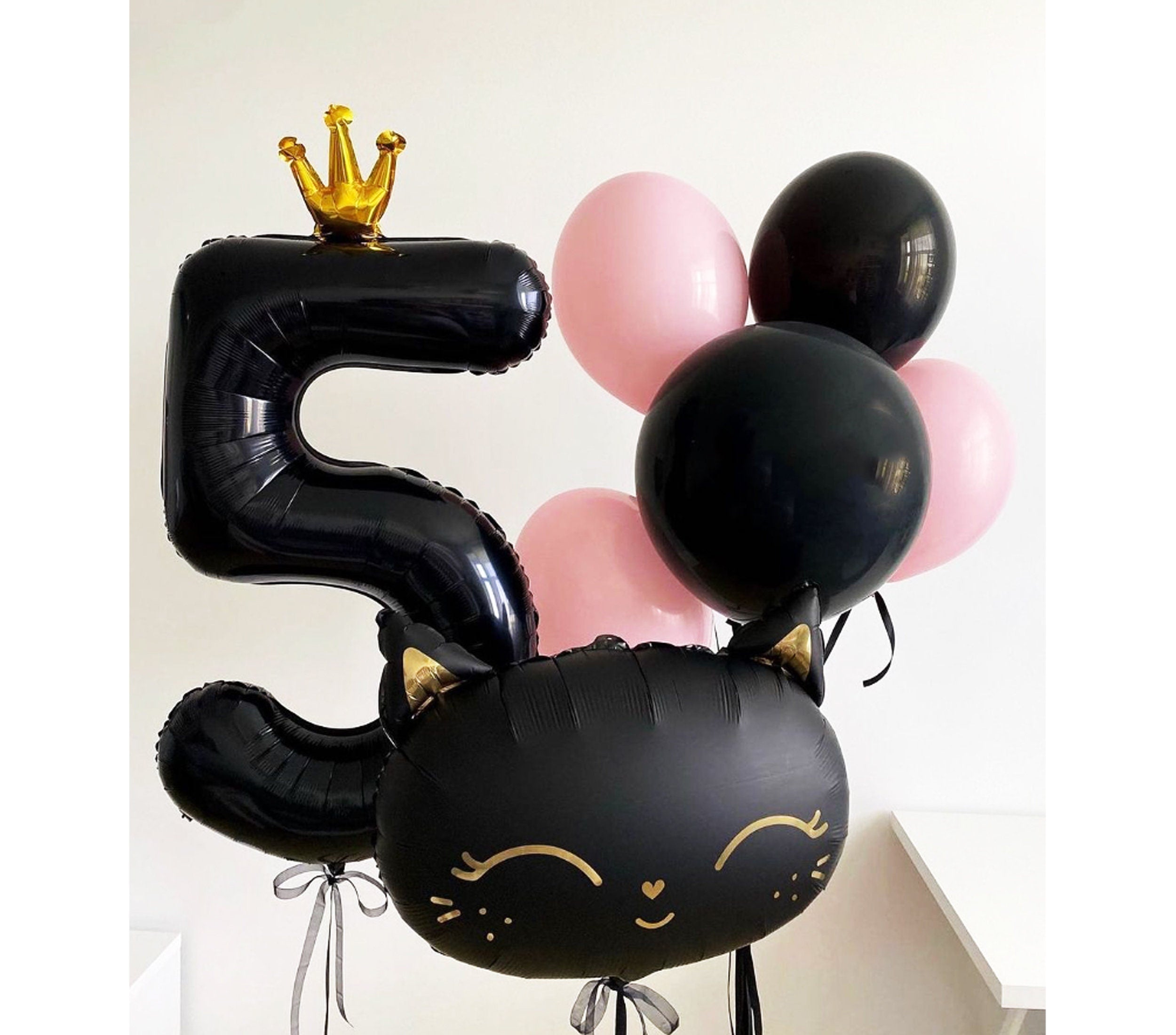 Majestic Black Cat Balloon Set with Crown - Perfect for Chic Birthday Parties