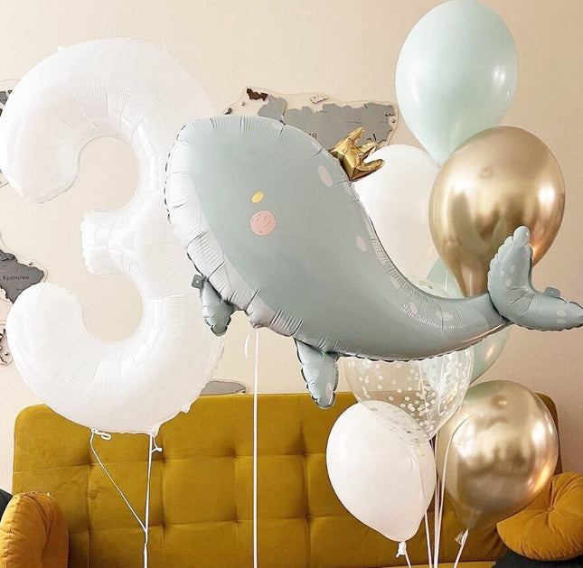 Whimsical Whale Balloon Set with Crown - Perfect for Birthdays and Under-the-Sea Parties