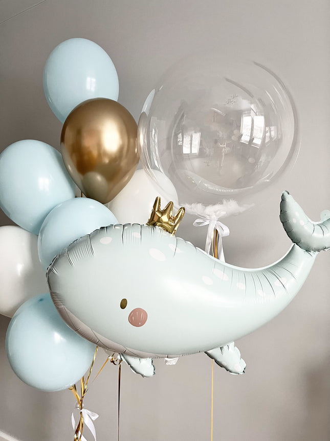 Whale-Themed Pastel Balloon Set for Birthday or Baby Shower - Gentle Oceanic Decor, Sea Animal Party Supplies, Soft Color Balloons Kit