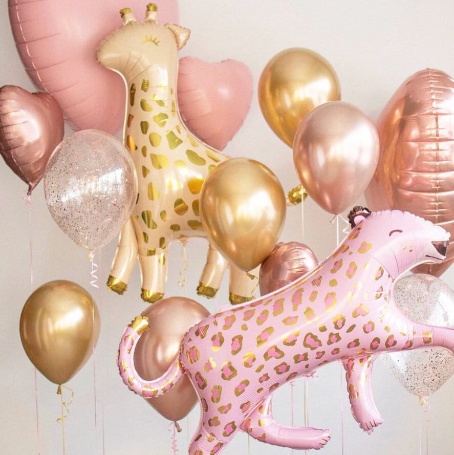 Chic Safari Gold & Rose Gold Balloon Set - Giraffe and Pink Cheetah Mylar Balloons for Baby Shower or Birthday Party