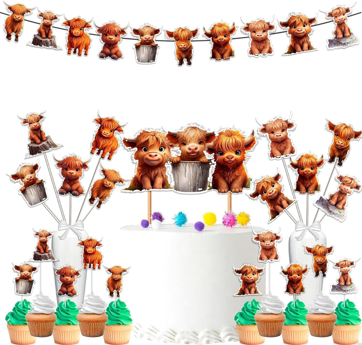 Adorable Highland Cow Party Decor Set 