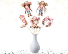 5 Pcs Delightful Pink Cowgirl Table Centerpieces - Ideal for Baby Showers & Western-Themed Birthday Parties