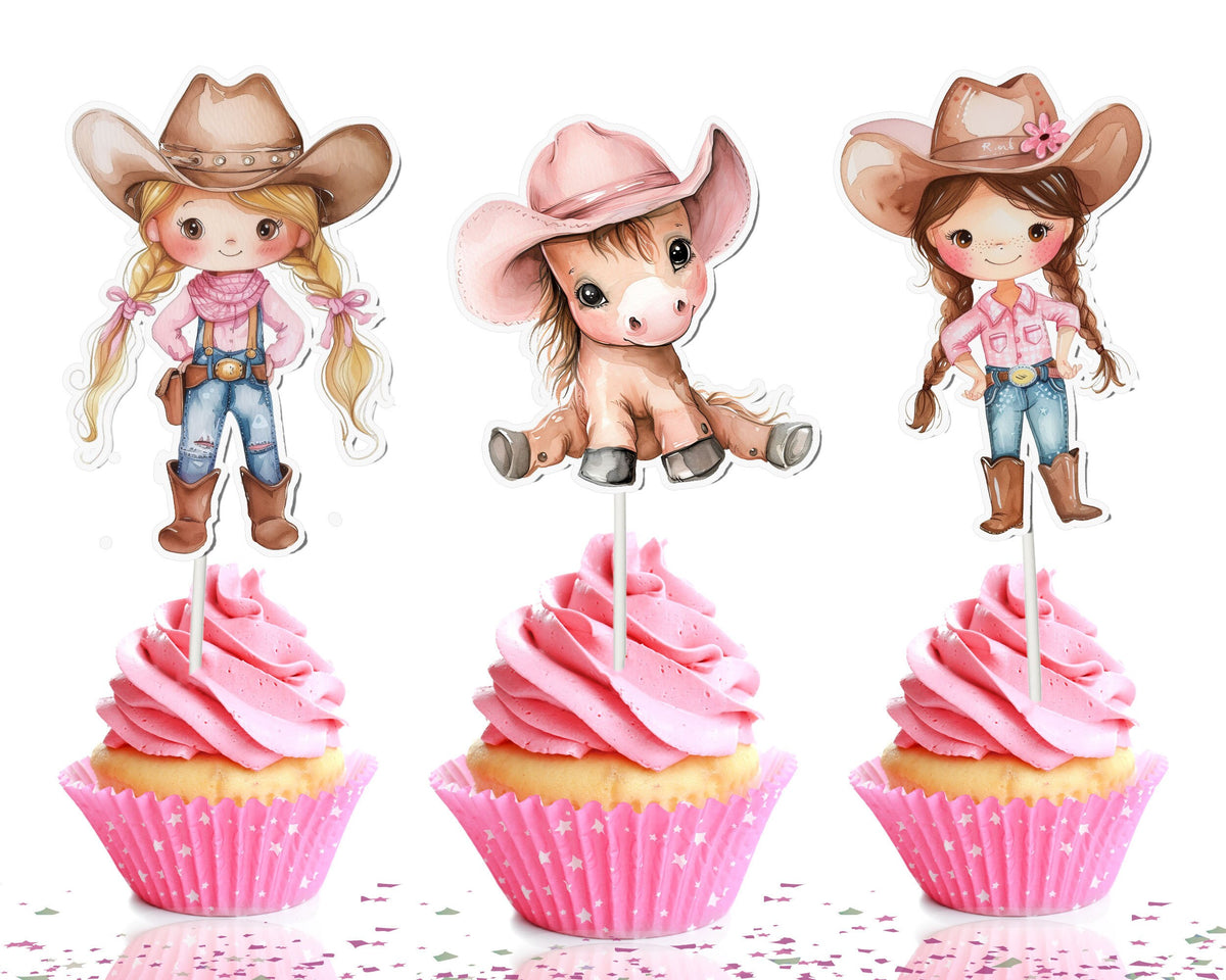 10 Pcs Adorable Pink Cowgirl Cupcake Toppers - Perfect for Western-Themed Baby Showers & Birthday Parties