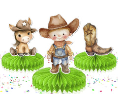 5 Pcs Rustic Cowboy Theme Honeycomb Decorations - Perfect for Western-Themed Baby Showers & Birthday Parties