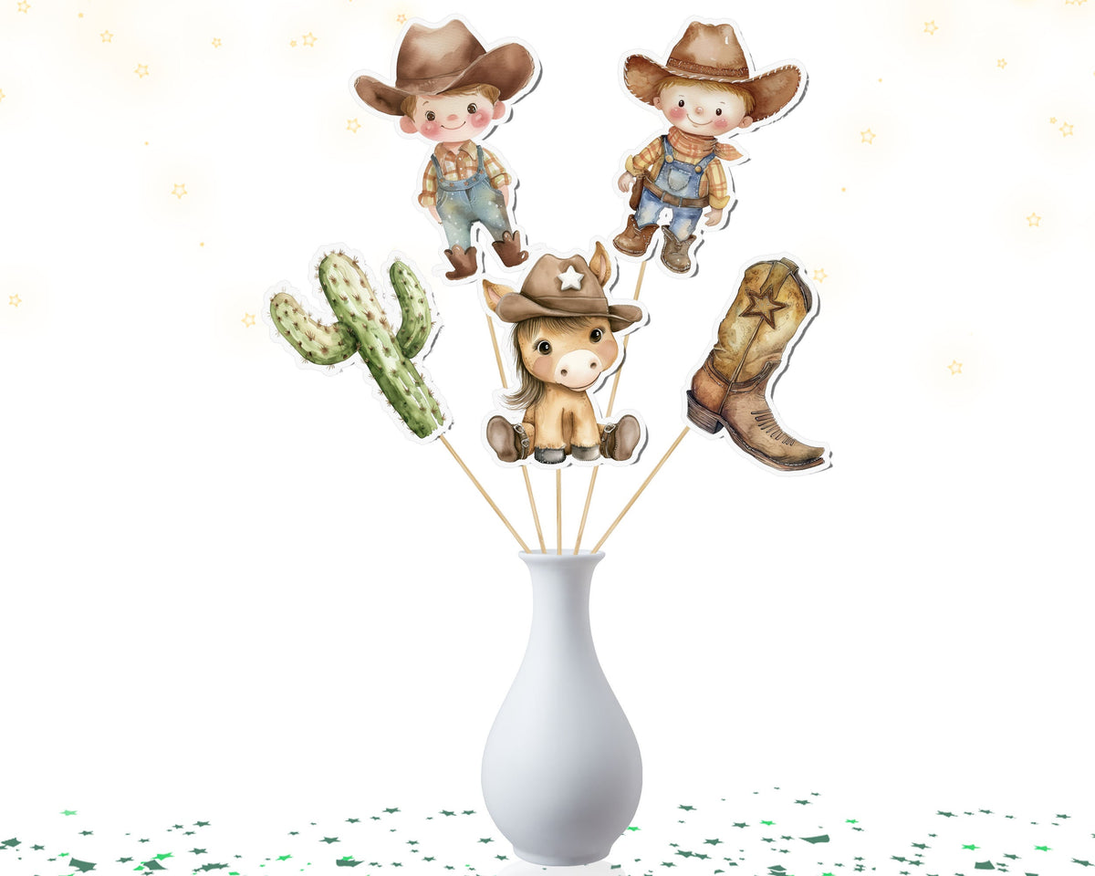 5 Pcs Rustic Cowboy Theme Table Centerpieces - Ideal for Western Baby Showers & Cowboy Birthday Parties