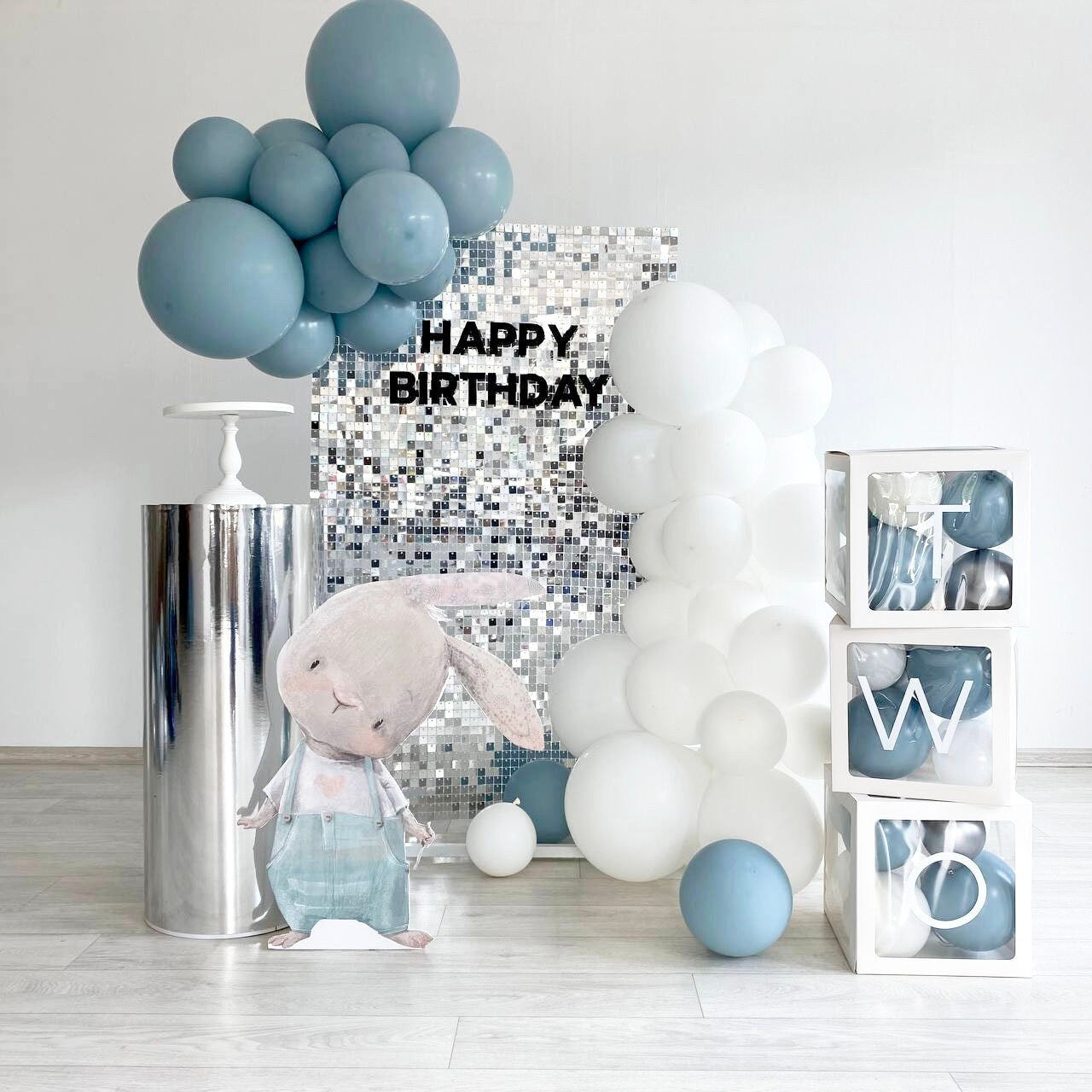 Retro Blue and White Balloon Set - Classic Elegance for Baby Showers & Birthday Parties