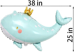 Large Regal Blue Whale Balloon with Crown - Nautical Delight for Baby Showers and Birthdays