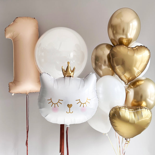 Regal Cat Balloon Set in Gold, White and Apricot - Majestic Decor for Baby Showers & Birthdays