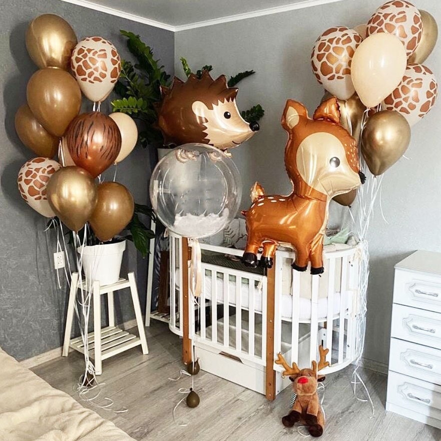 Enchanted Forest Woodland Balloon Set - Deer and Hedgehog for Nature-Themed Celebrations