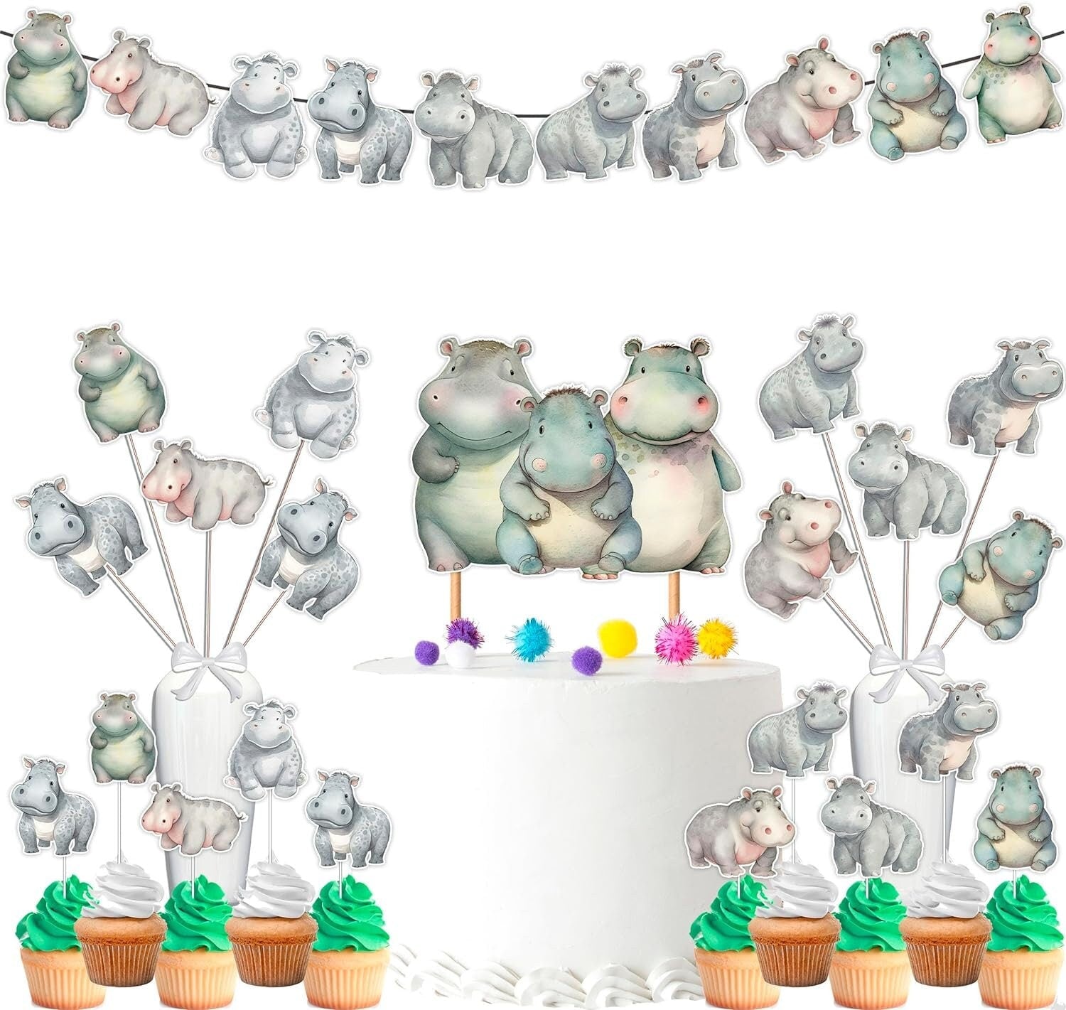 Charming Hippo Baby Shower & Birthday Decor Set