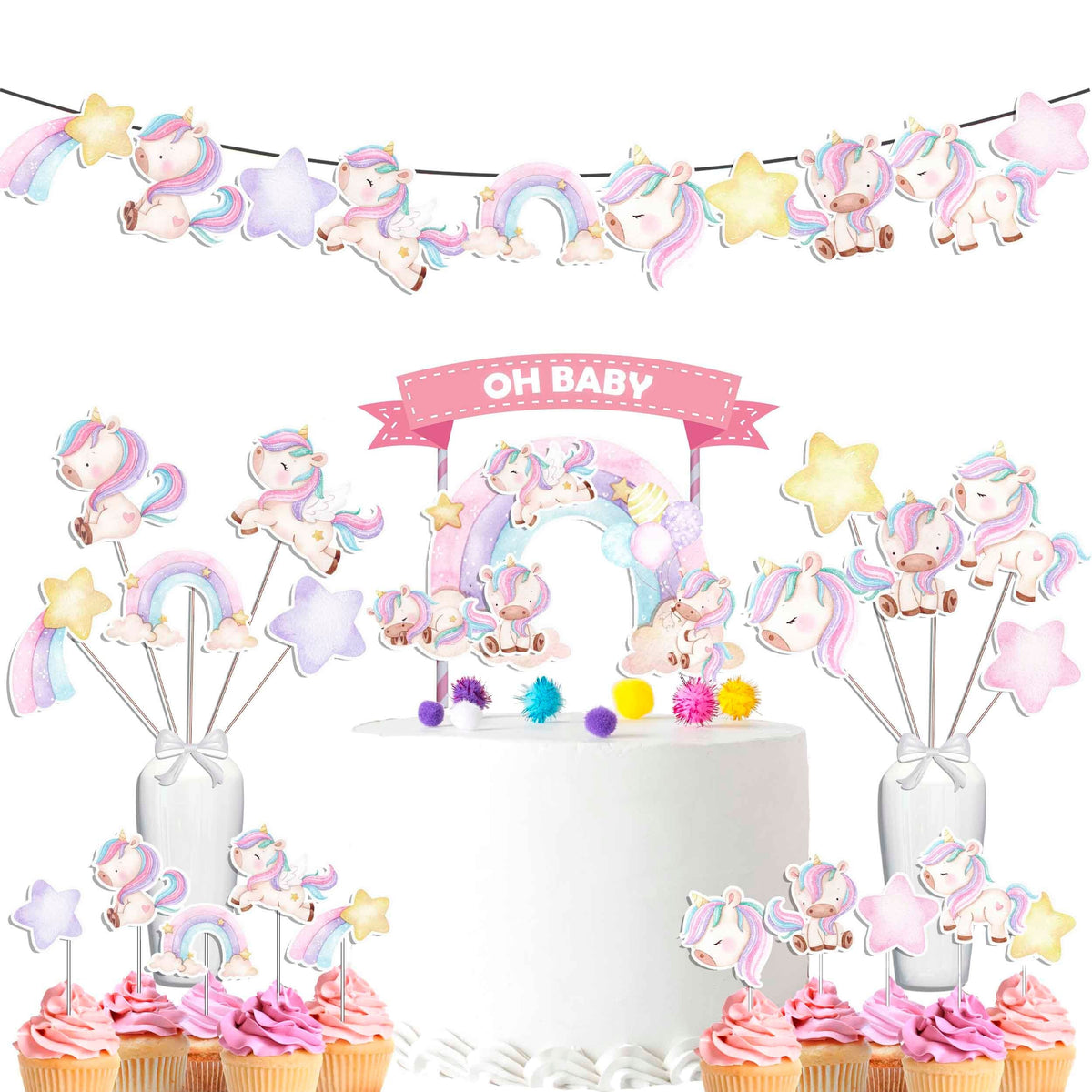 Enchanted Pastel Unicorn Party Decor Set