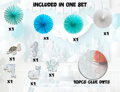 5 Pcs Ocean Pastel Tissue Hanging Fans Set, 12-Inch, Perfect for Underwater-Themed Celebrations & Baby Showers