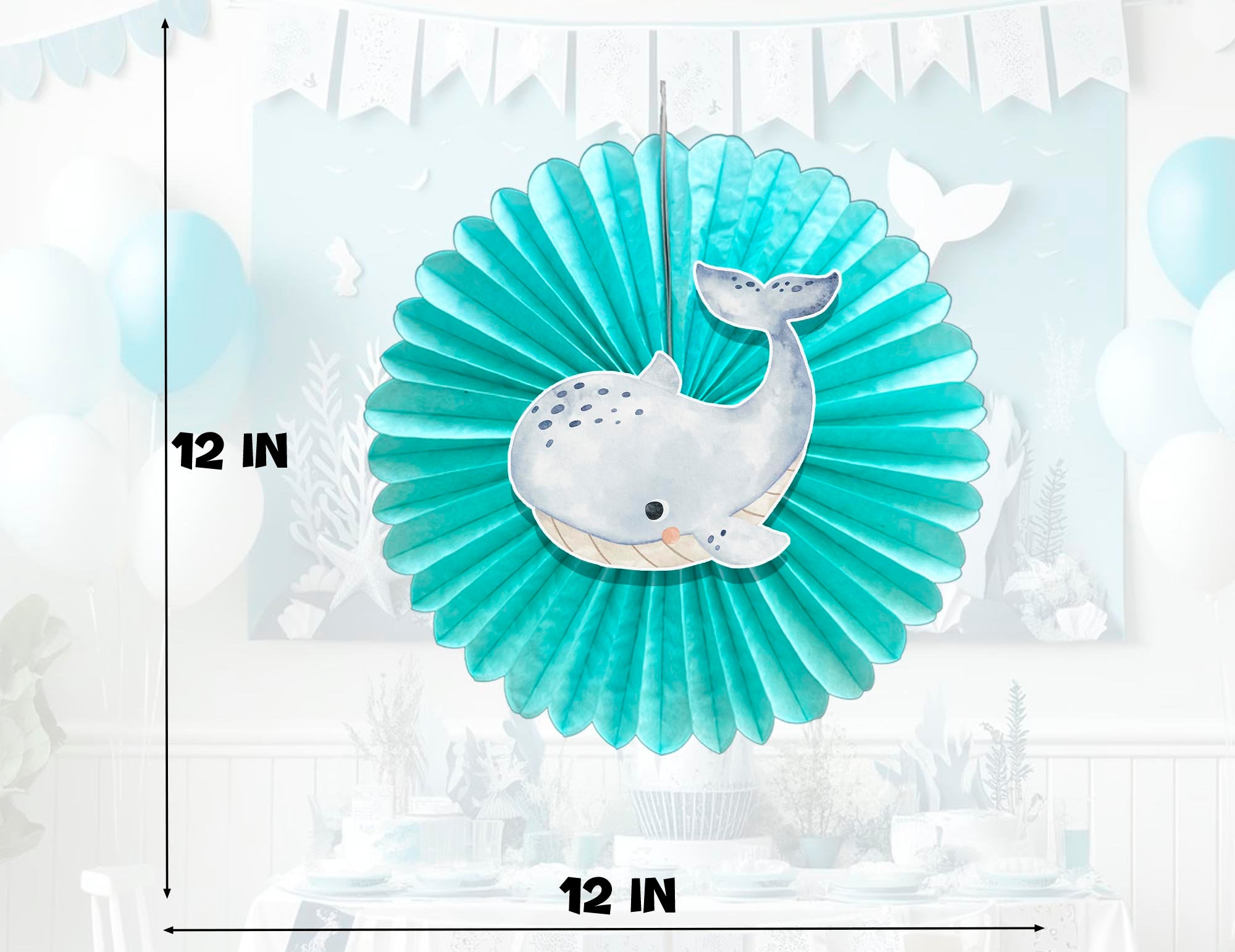 5 Pcs Ocean Pastel Tissue Hanging Fans Set, 12-Inch, Perfect for Underwater-Themed Celebrations & Baby Showers