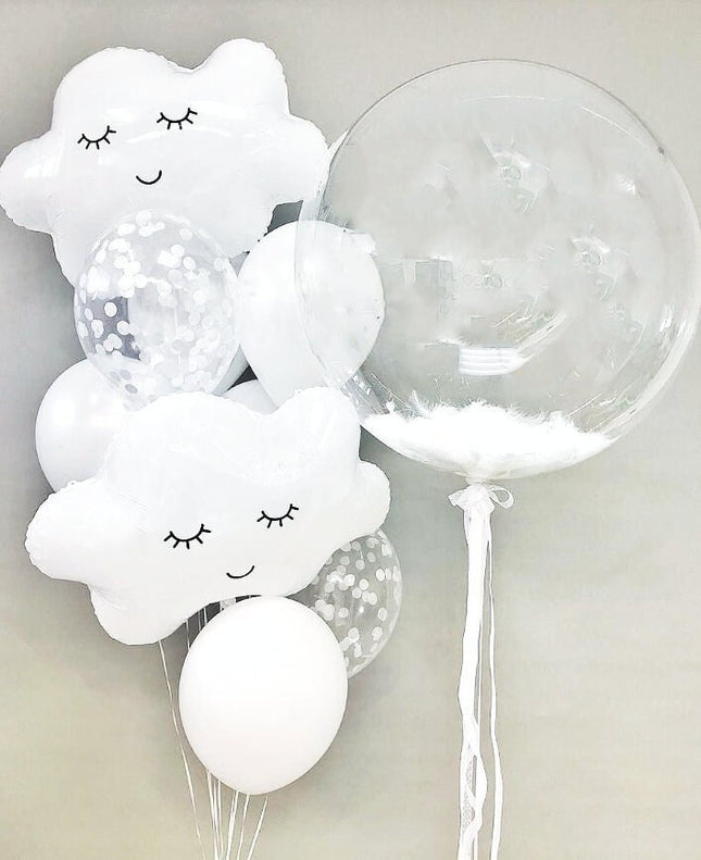 Serene Clouds & Clear Balloon Bouquet - Dreamy White Decor for Baby Showers and Birthdays