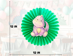 5 Pcs Dino Pastel Tissue Hanging Fans Set, 12-Inch, Ideal for Dinosaur-Themed Birthday Parties & Baby Showers