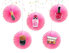 5 Pcs Makeup Tissue Hanging Fans Set, 12-Inch, Perfect for Beauty-Themed Birthday Parties & Baby Showers