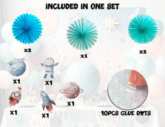 5 Pcs Space Tissue Hanging Fans Set, 12-Inch, Perfect for Cosmic-Themed Birthday Parties & Baby Showers