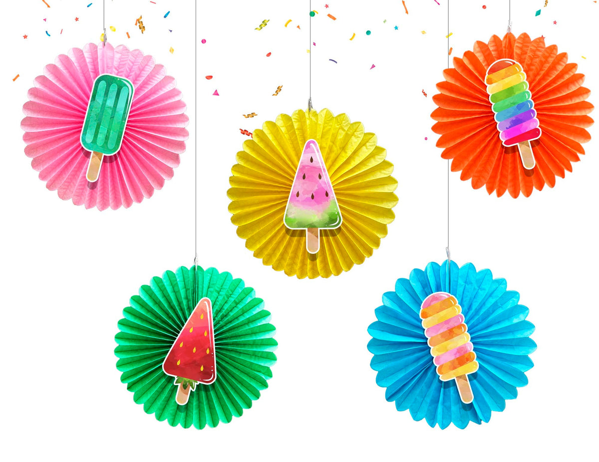 5 Pcs Ice Cream Tissue Hanging Fans Set, 12-Inch, Perfect for Sweet Treats-Themed Birthday Parties & Baby Showers