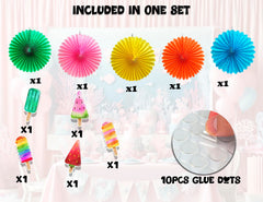 5 Pcs Ice Cream Tissue Hanging Fans Set, 12-Inch, Perfect for Sweet Treats-Themed Birthday Parties & Baby Showers