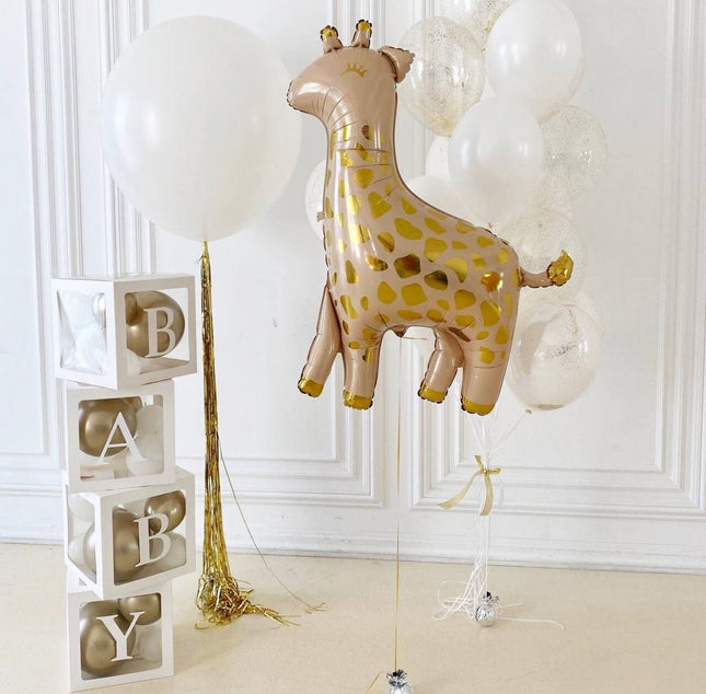 Adorable Pastel Giraffe Balloon Set for Birthday Party or Baby Shower - Soft Tones and Golden Accents