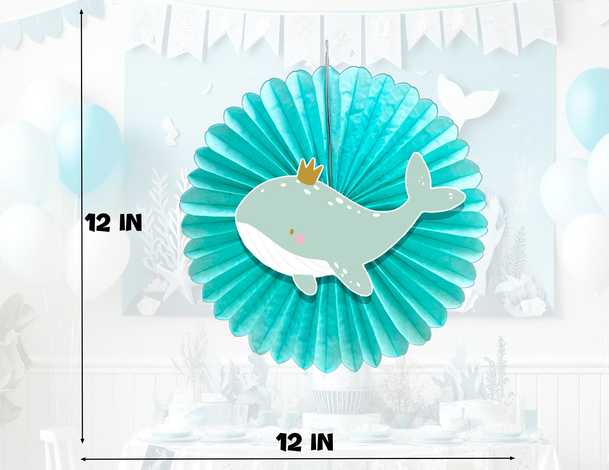 5 Pcs Whales Tissue Hanging Fans Set, 12-Inch, Perfect for Ocean-Themed Birthday Parties & Baby Showers