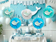 5 Pcs Whales Tissue Hanging Fans Set, 12-Inch, Perfect for Ocean-Themed Birthday Parties & Baby Showers