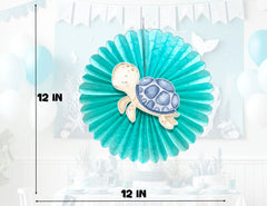 5 Pcs Ocean Pastel Tissue Hanging Fans Set, 12-Inch, Ideal for Sea-Themed Birthday Parties & Baby Showers