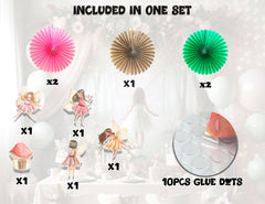 5 Pcs Fairy Pastel Tissue Hanging Fans Set, 12-Inch, Perfect for Magical Fairy-Themed Birthday Parties & Baby Showers