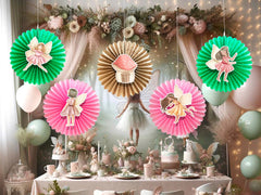 5 Pcs Fairy Pastel Tissue Hanging Fans Set, 12-Inch, Perfect for Magical Fairy-Themed Birthday Parties & Baby Showers