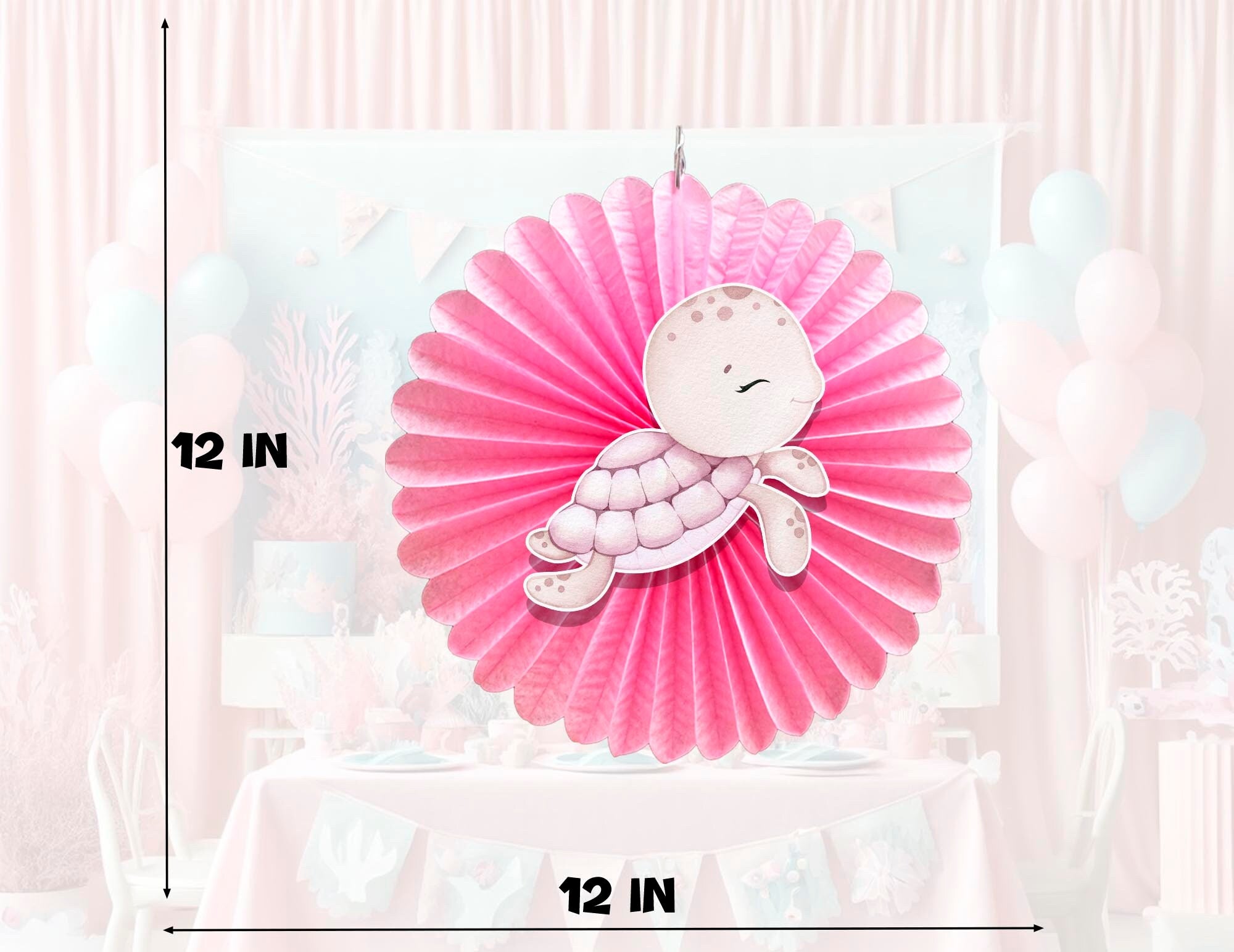 5 Pcs Pink Ocean Animals Tissue Hanging Fans Set, 12-Inch, Perfect for Sea-Themed Birthday Parties & Baby Showers