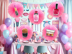 5 Pcs Makeup Tissue Hanging Fans Set, 12-Inch, Perfect for Beauty-Themed Birthday Parties & Baby Showers