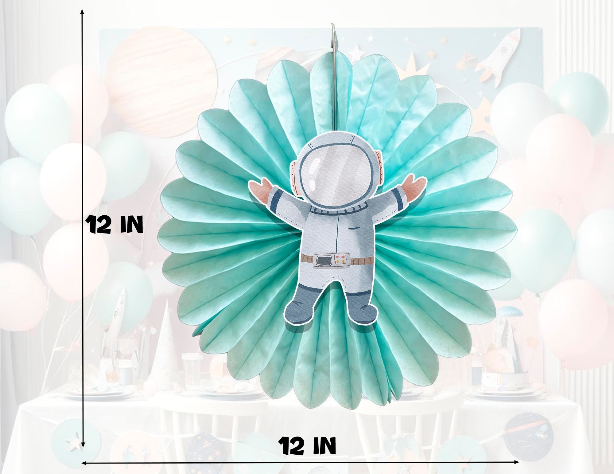 5 Pcs Space Tissue Hanging Fans Set, 12-Inch, Perfect for Cosmic-Themed Birthday Parties & Baby Showers