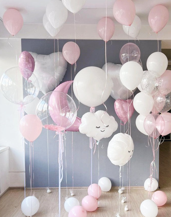 Enchanting Moon Pink and White Balloon Set - Perfect for Baby Showers, Birthdays, and Gender Reveals