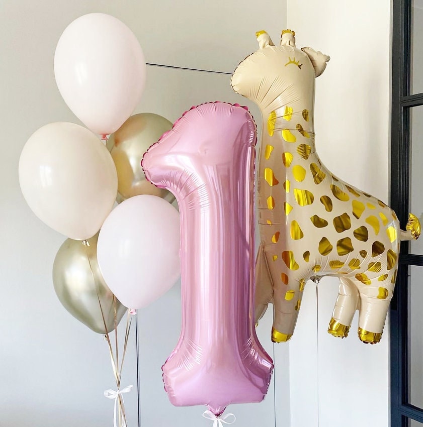 Giraffe Pastel Beige Balloon Set for Birthday Party - Elegant Safari Theme, Soft Pink Giraffe Balloons, Jungle Animal Party Decorations