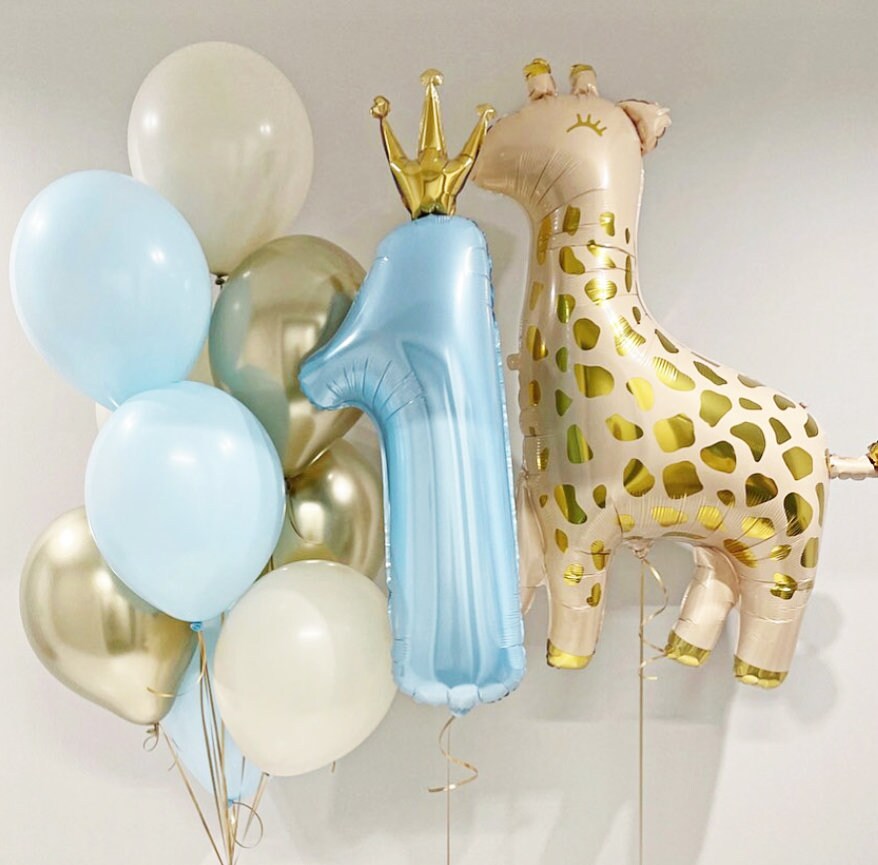 Royal Giraffe and Number One Balloon Set - Perfect for Baby Showers, First Birthdays, and Jungle-Themed Parties