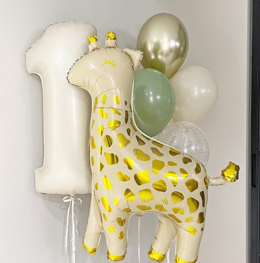 Safari Giraffe and Number One Balloon Set - Perfect for Baby Showers, First Birthdays, and Jungle-Themed Parties