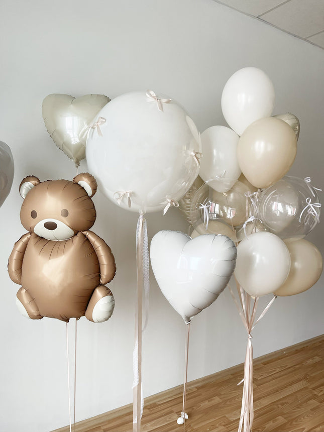 Bear & Elegant Neutral Balloon Bouquet | Perfect for Baby Showers and Birthday Parties