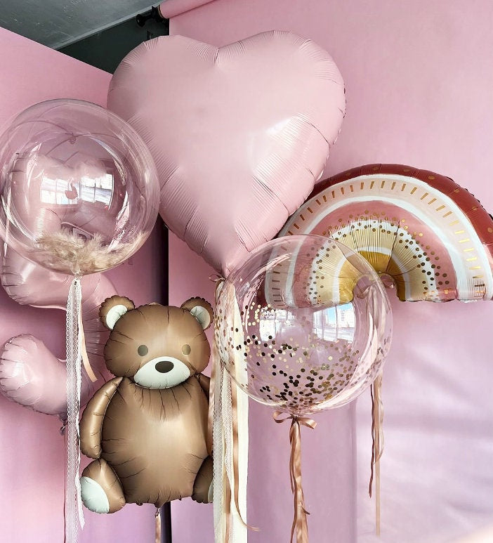 Pink Balloons Set with Bear and Rainbow Balloon Set | Perfect for Children's Parties & Baby Showers