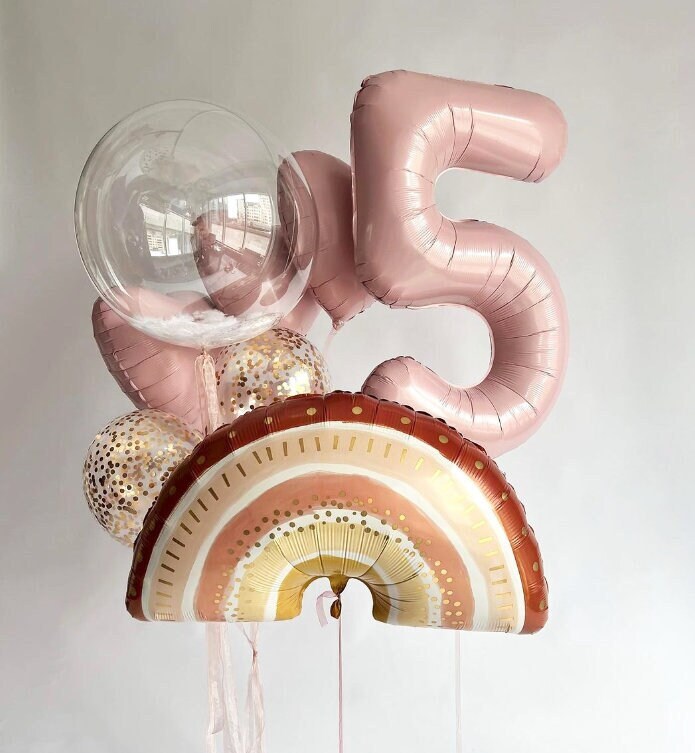 Stylish Rainbow and Number Balloon Set for Kids' Birthday Parties, Celebrations, and Photo Props