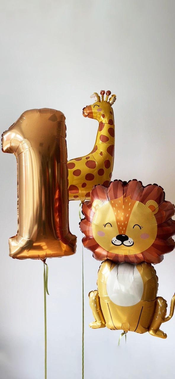 Jungle Safari Balloon Set with Lion and Giraffe for Kids Birthday Parties, Animal-Themed Celebrations