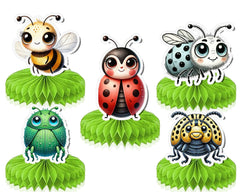 Adorable Bugs Honeycombs - Set of 5 - Ladybug, Bee, and Bug Party Decorations - Garden Theme Decor