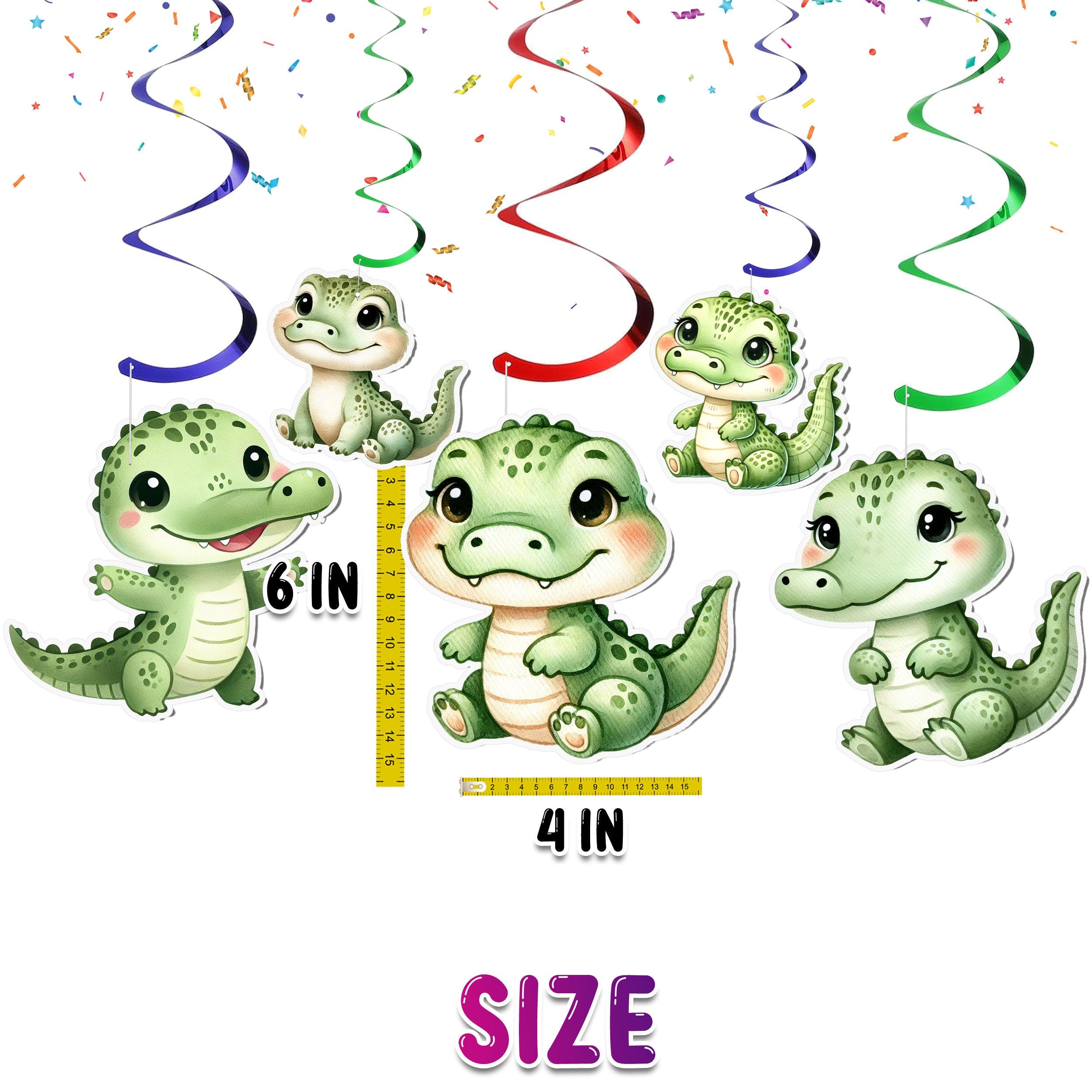 Adorable Crocodile Party Streamers - Set of 10 | Cute Swamp Themed Decorations for Kids Birthday Parties