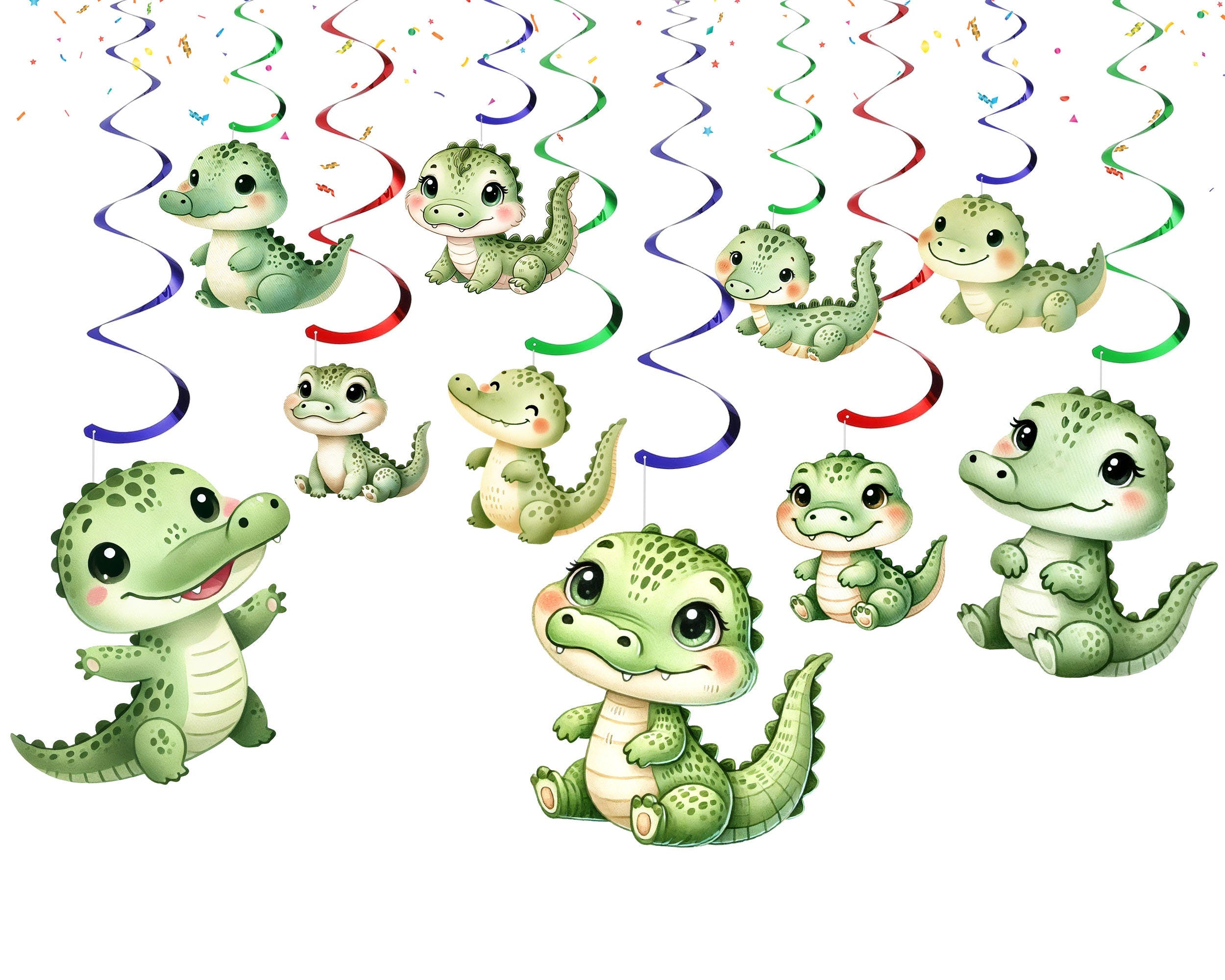 Adorable Crocodile Party Streamers - Set of 10 | Cute Swamp Themed Decorations for Kids Birthday Parties