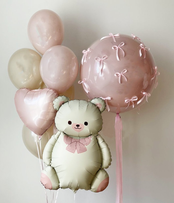 Charming Pastel Balloon Set with Cute White Bear - Ideal for Baby Showers and Birthday Decorations