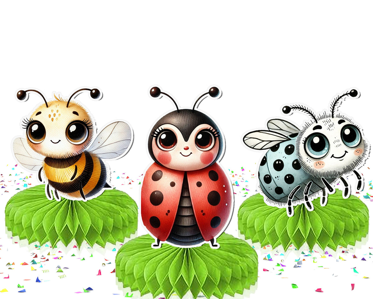 Adorable Bugs Honeycombs - Set of 5 - Ladybug, Bee, and Bug Party Decorations - Garden Theme Decor