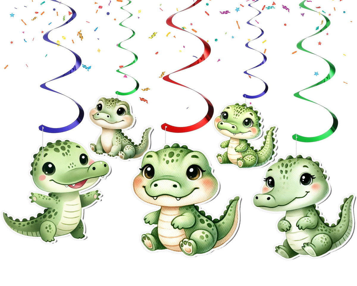 Adorable Crocodile Party Streamers - Set of 10 | Cute Swamp Themed Decorations for Kids Birthday Parties