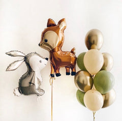 Woodland Creatures Balloon Set - Foil Balloons of Bunny and Deer with Elegant Metallic and Green Accents for Nature-Themed Parties