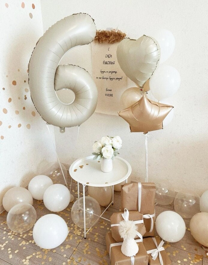 Elegant Pastel Balloon Set with Number Six Foil Balloon - Perfect for Birthdays and Special Celebrations