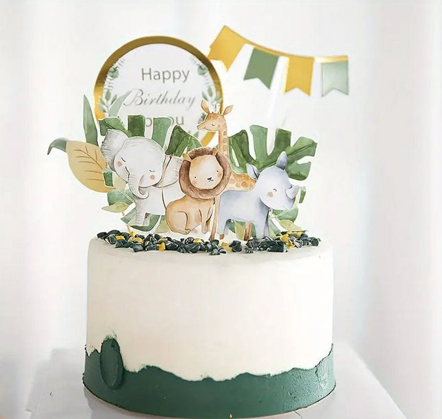 Safari Jungle Animal Cake Topper Set for Kids Birthday - Tropical Themed Party Decorations